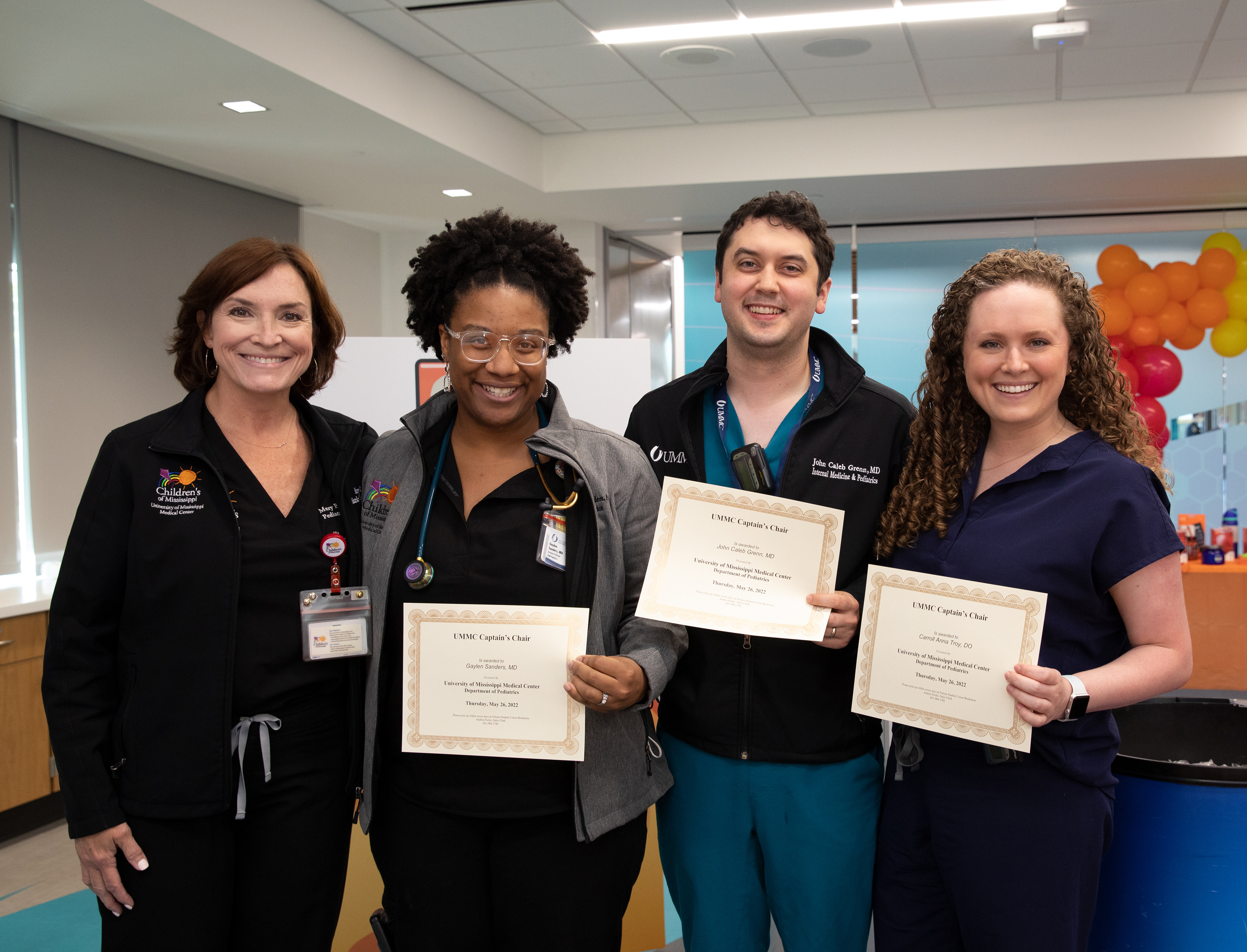 Dr. Mary Taylor with chief residents Dr. John Caleb Grenn, Dr. Gaylen Sanders and Dr. Carroll Anna Troy